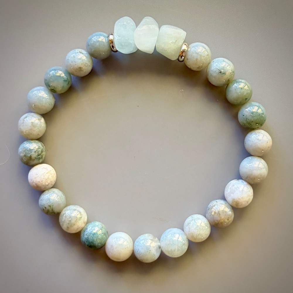 Natural Blue Ocean Jasper and Aquamarine Beaded Bracelet